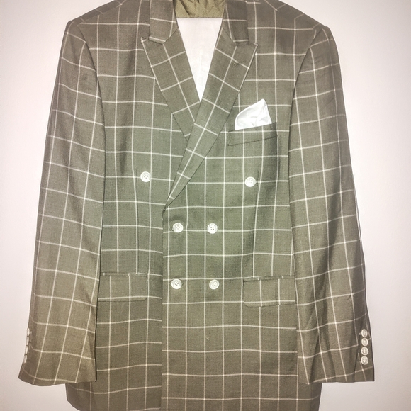 Men's Olive Windowpane Double Breasted Blazer